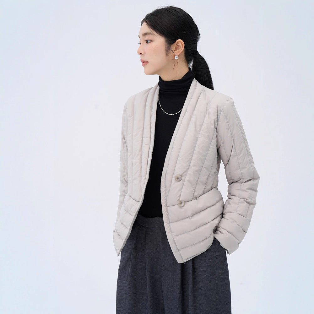 Light V-neck down jacket for women