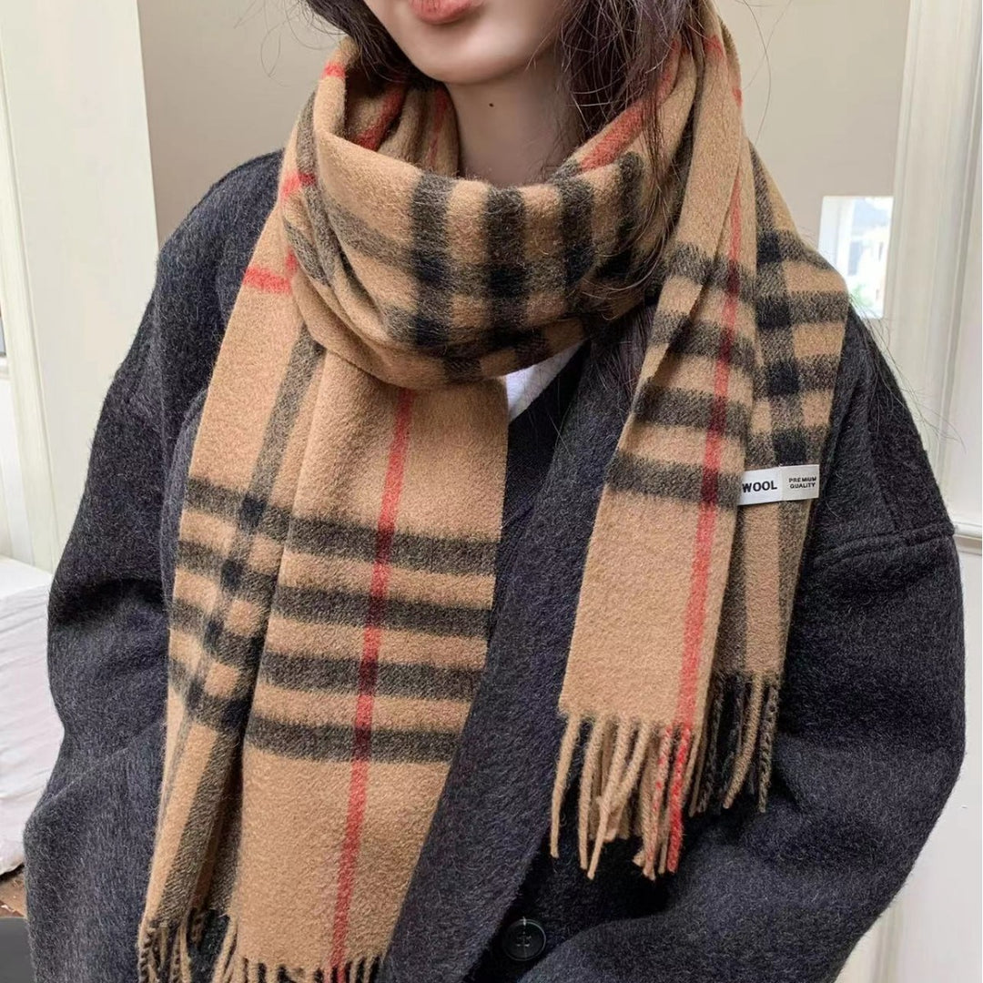 Wool scarf, 100% wool, checked, 30x180 cm