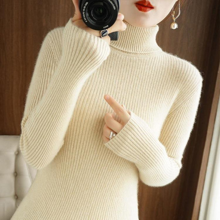 Women's turtleneck sweater, ribbed, slim fit