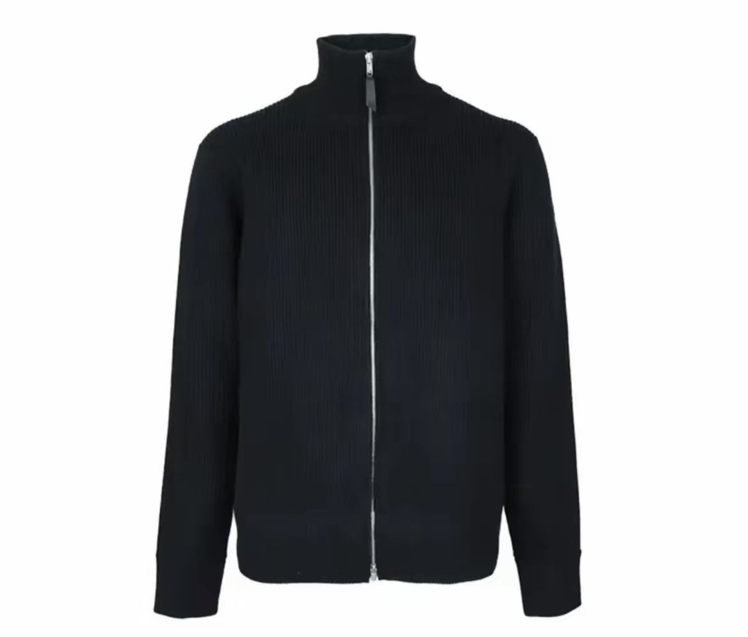 Men's cardigan with stand-up collar and double zipper