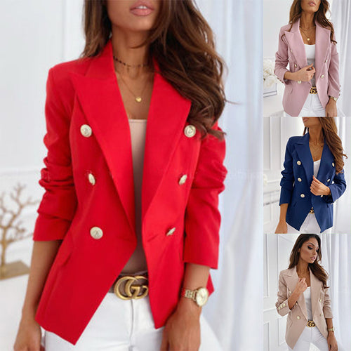 Blazer féminin à la mode, cintré avec double boutonnage et détails dorés Chic & Stil
