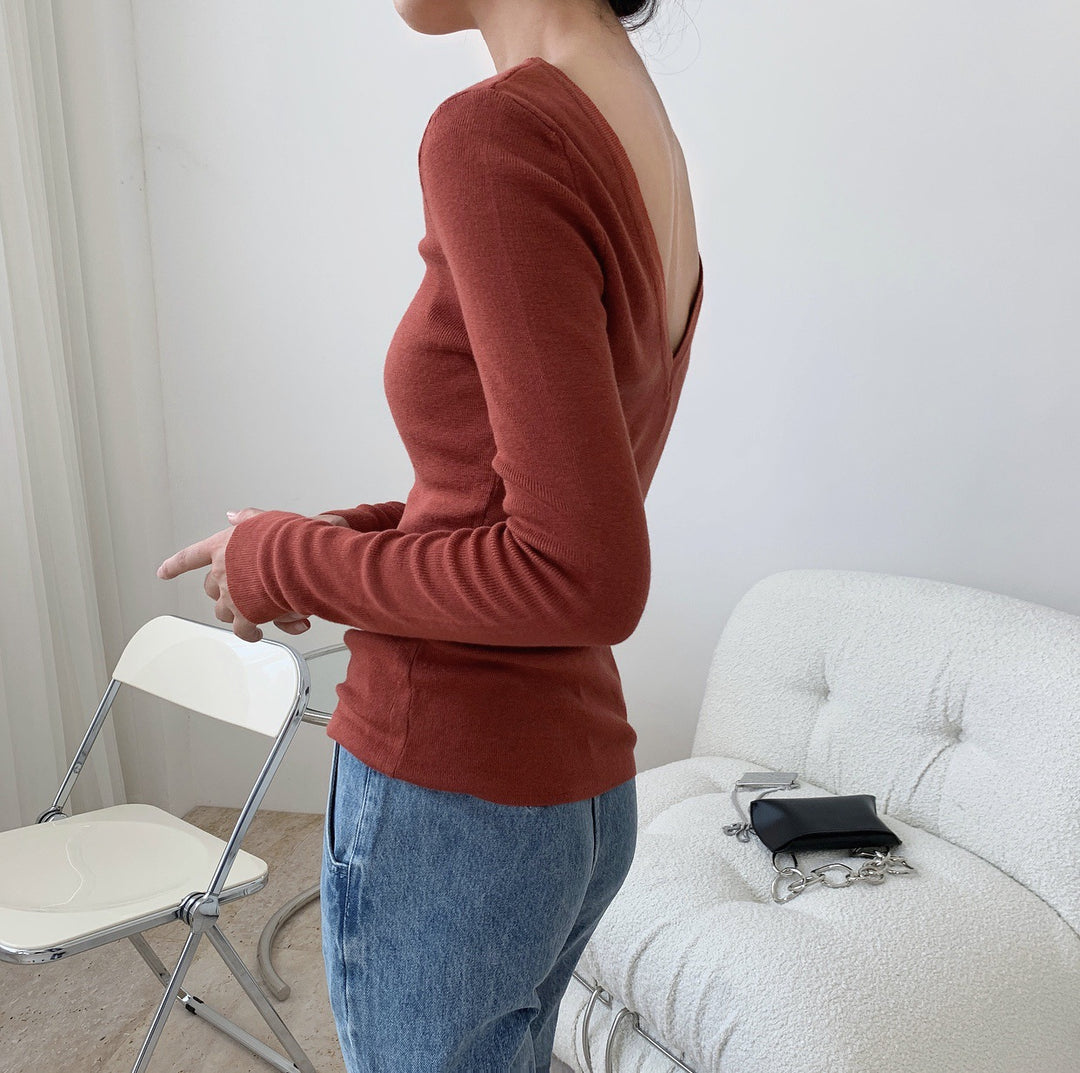 Women's Fitted Fine Knit Shirt with Boat Neck and Extended Sleeves Amarae