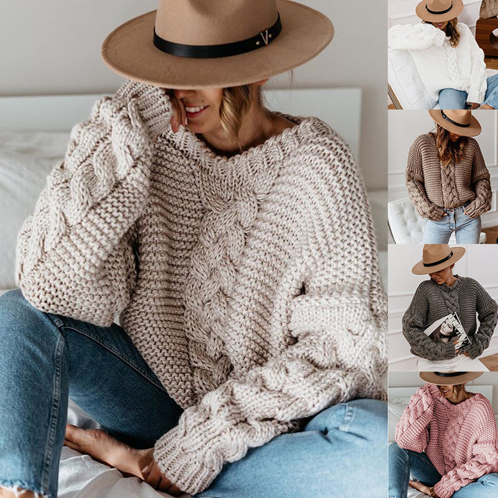 Chunky knit sweater for women with cable pattern and relaxed fit Lune London