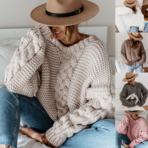 Pull femme en tricot épais avec des manches volumineuses et un design en cable Chic & Stil