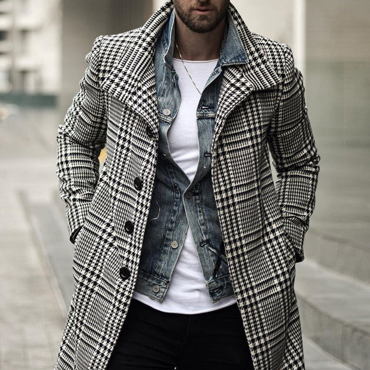 Men's Elegant Checkered Coat with Modern Details Amarae