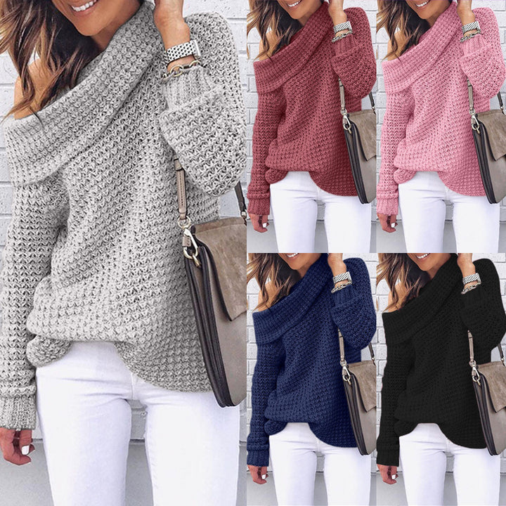 Women's casual knit sweater with asymmetrical neckline and textured fabric Lune London