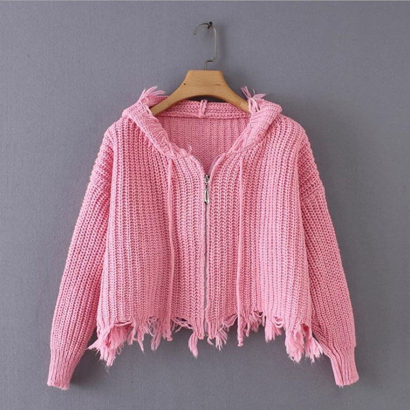 Ladies short and cozy hoodie with fringes Lune London