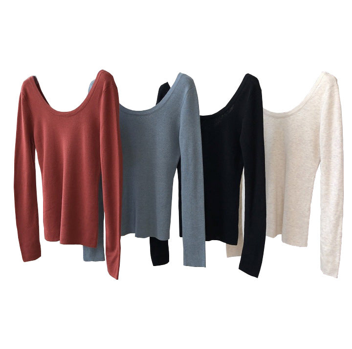 Women's Fitted Fine Knit Shirt with Boat Neck and Extended Sleeves Amarae