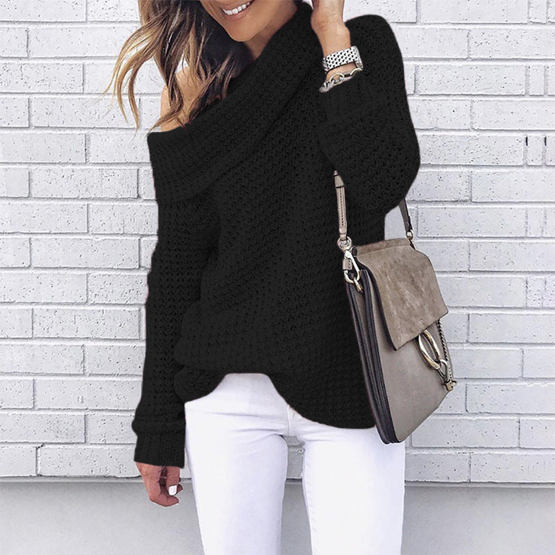 Women's casual knit sweater with asymmetrical neckline and textured fabric Lune London