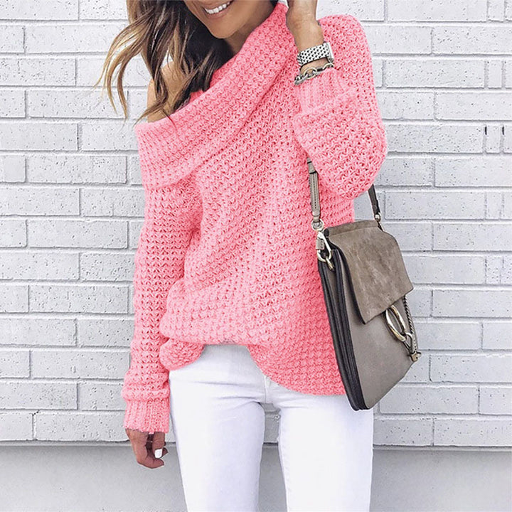 Women's casual knit sweater with asymmetrical neckline and textured fabric Lune London