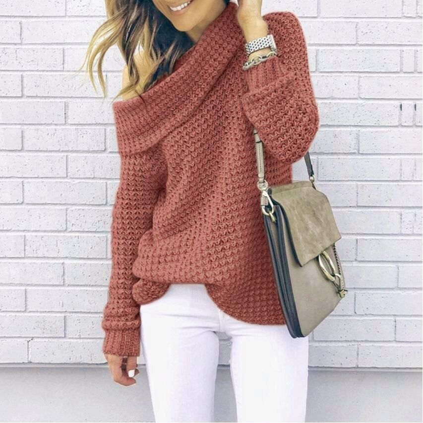 Women's casual knit sweater with asymmetrical neckline and textured fabric Lune London