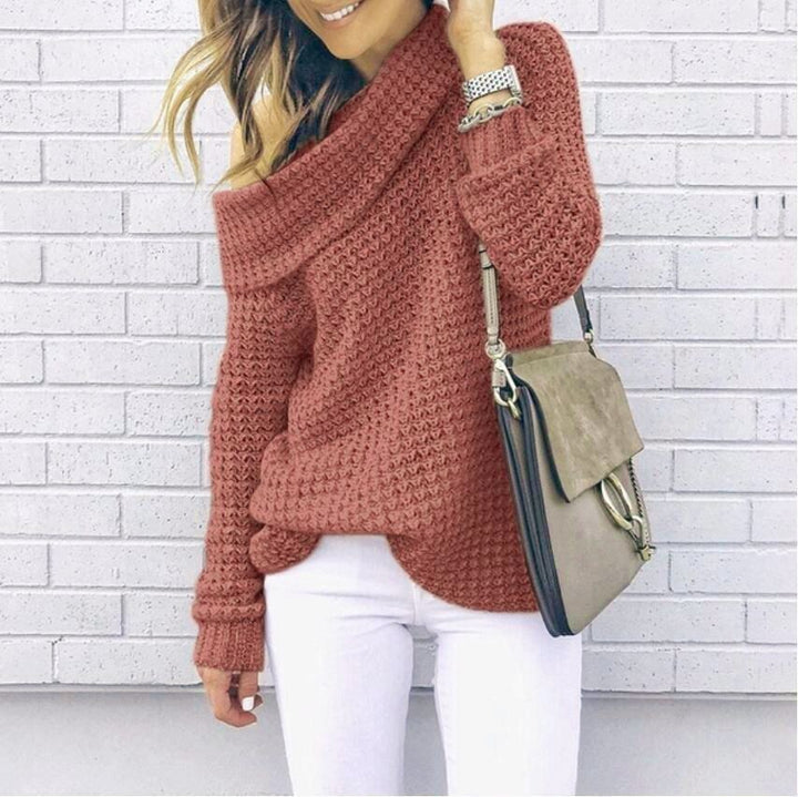 Women's casual knit sweater with asymmetrical neckline and textured fabric Lune London
