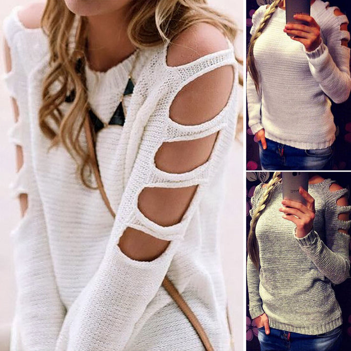 Knit sweater for women with off-shoulder details and shiny effect Lune London