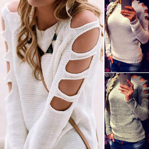 Knit sweater for women with off-shoulder details and shiny effect Amarae