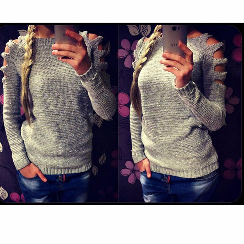Knit sweater for women with off-shoulder details and shiny effect Lune London