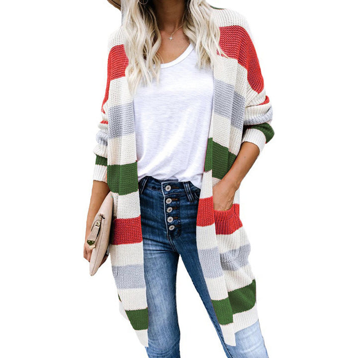 Casual knitted coat for women with modern stripes and deep pockets Lune London