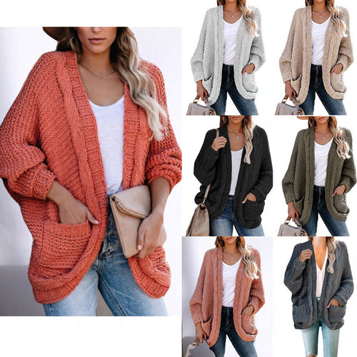 Ladies Chunky Knit Cardigan with practical pockets and relaxed fit Amarae