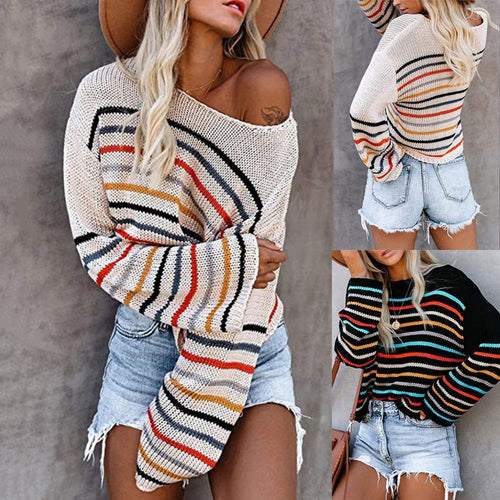 Knit sweater and top for women with colorful striped pattern Amarae