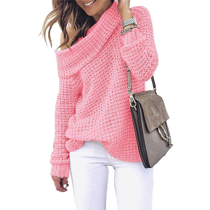 Women's casual knit sweater with asymmetrical neckline and textured fabric Lune London