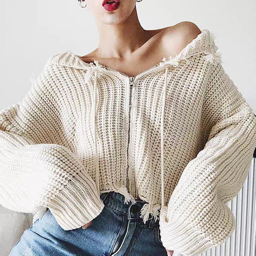 Ladies short and cozy hoodie with fringes Amarae