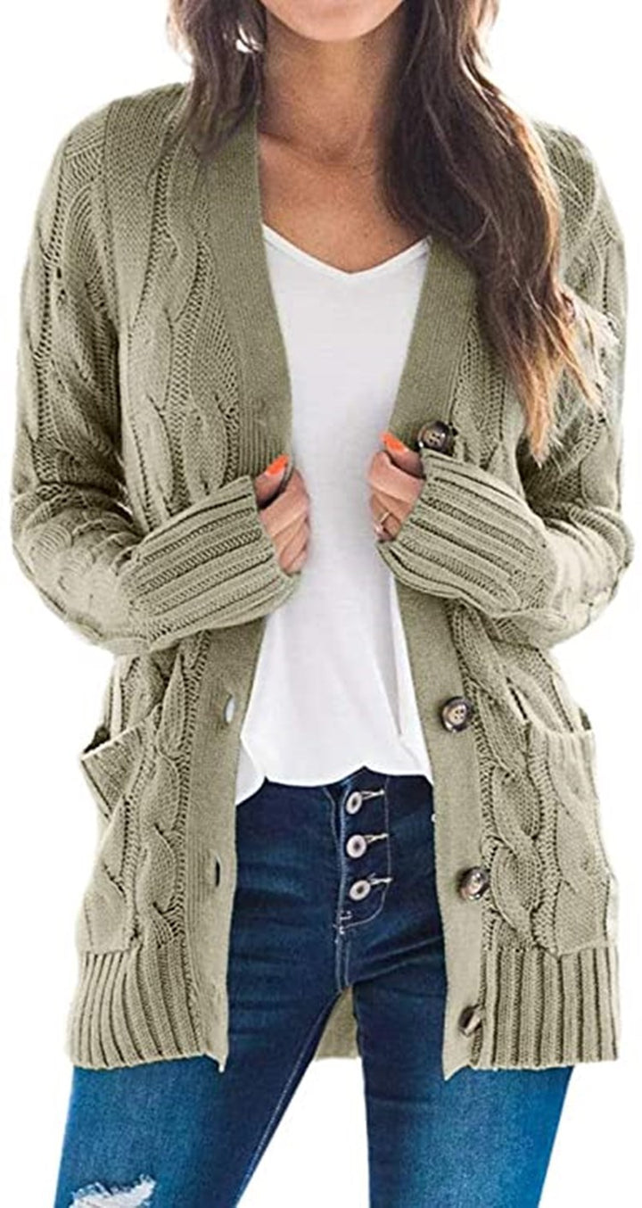 Chunky knit jacket for women with side pockets and attractive twisted pattern Lune London