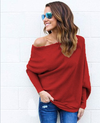 Ladies Off-Shoulder Knit Pullover with relaxed fit and ribbed texture Amarae