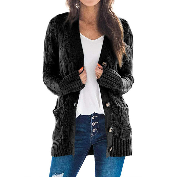 Chunky knit jacket for women with side pockets and attractive twisted pattern Lune London