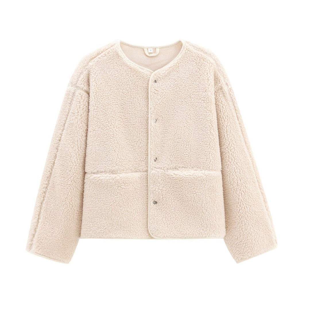 Women Teddy fleece Jacket, Round neck, plain