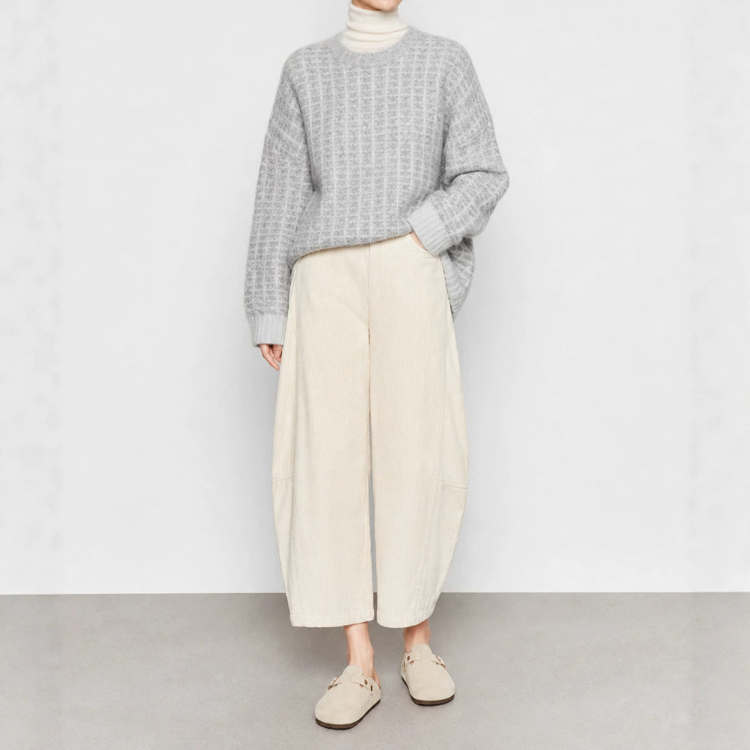 Women's corduroy pants with high waist, 7/8 length
