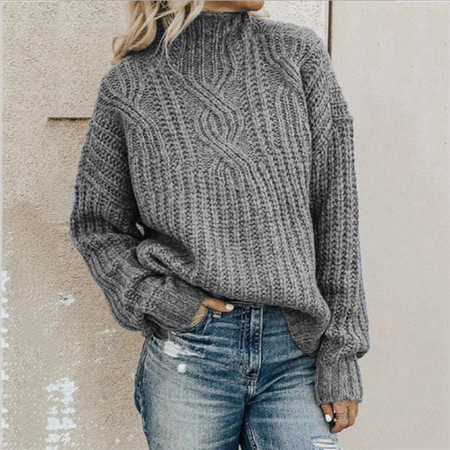 Pull en tricot pour femmes avec col haut et surface texturée Chic & Stil