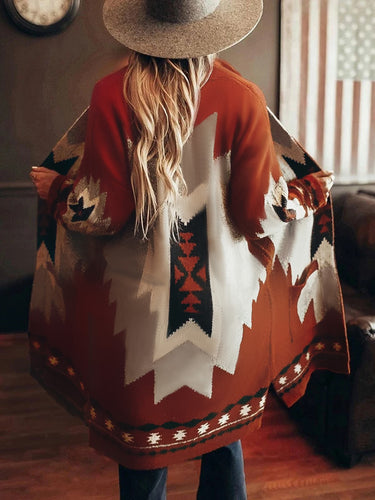 Women's size, striped pullover with ethnic patterns Amarae