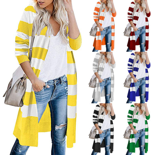 Long cardigan for women with striped pattern and open front Amarae