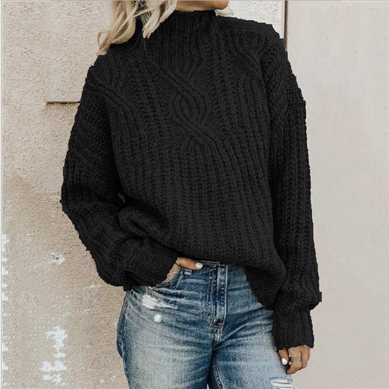 Chunky knit sweater for women with high collar and textured design Lune London