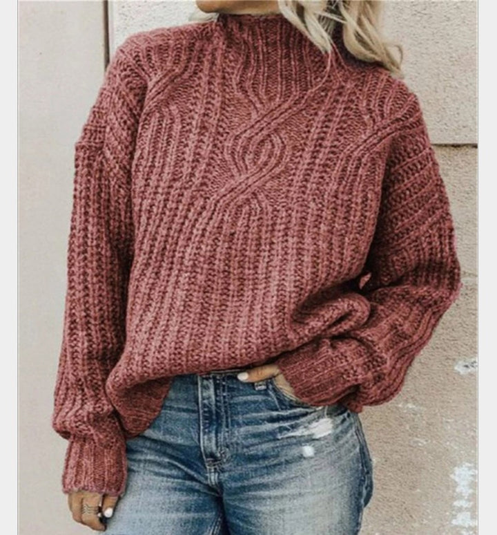 Pull en tricot pour femmes avec col haut et surface texturée Chic & Stil