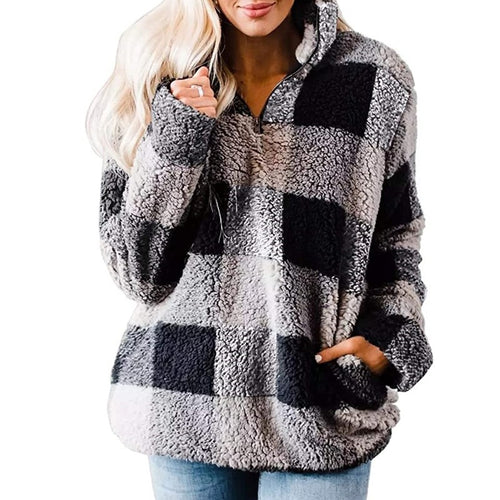Chic and Stylish women's fleece sweater with plaid pattern