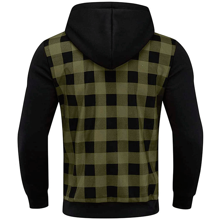Hooded checkered fashion jacket for men with functional zipper and contrasting sleeves Lune London