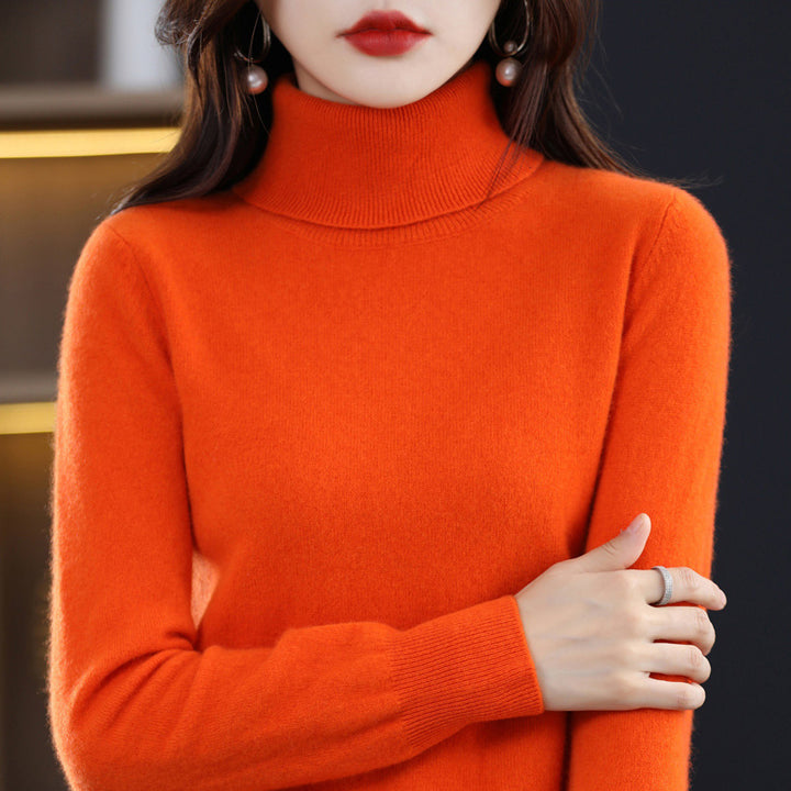 Women's wool sweater, high neck, fine knit