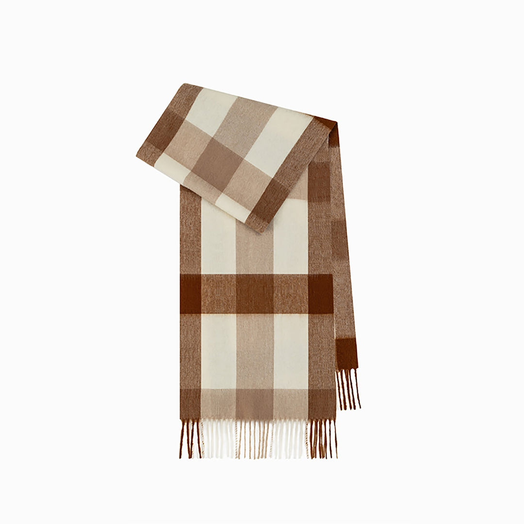 Checked wool scarf with fringes, 100% wool