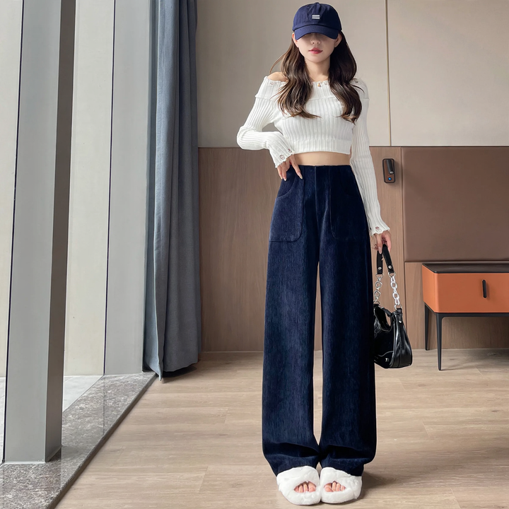 Padded corduroy trousers with wide leg