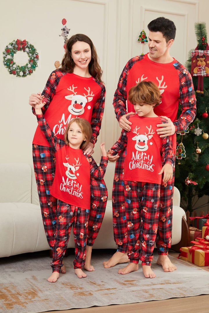 Christmas Family Pajamas with Reindeer and Snowflake Print