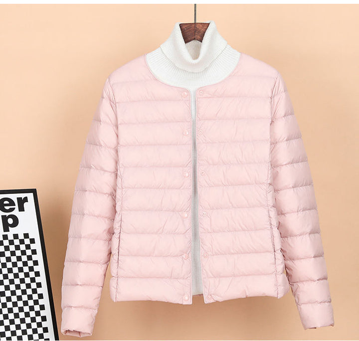 Lightweight, short down jacket as an underlayer