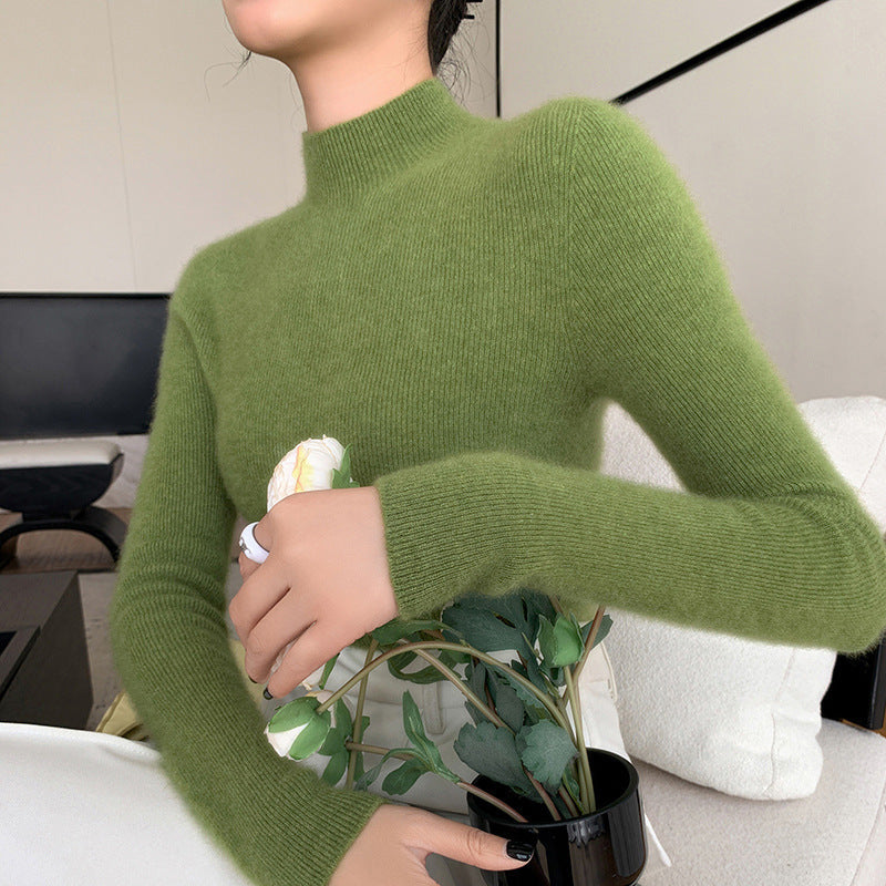 Women's cashmere sweater, stand-up collar, slim fit