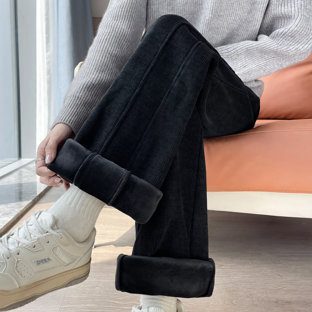 Cord flared trousers for women, lined