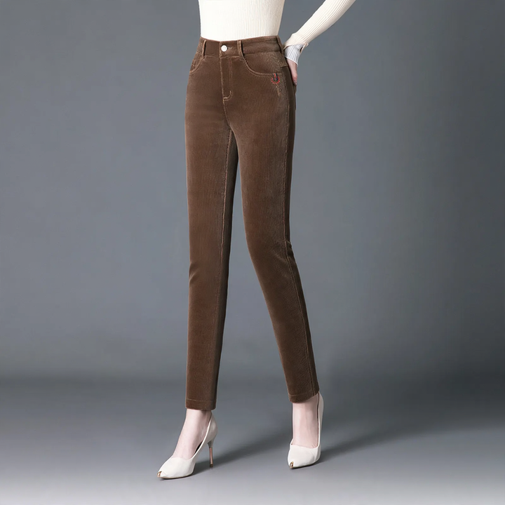 Women's corduroy pants, straight, lined, elastic