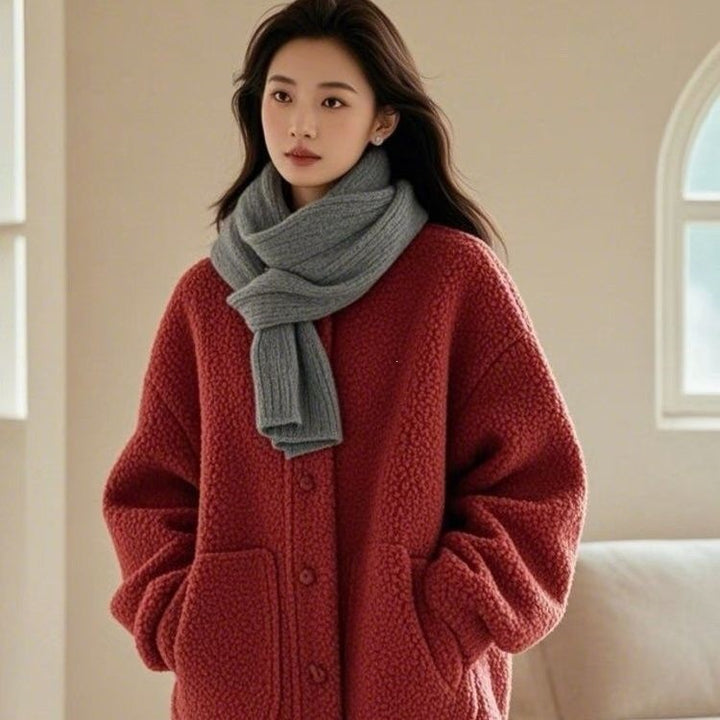 Sheepskin coat, loose, with pockets