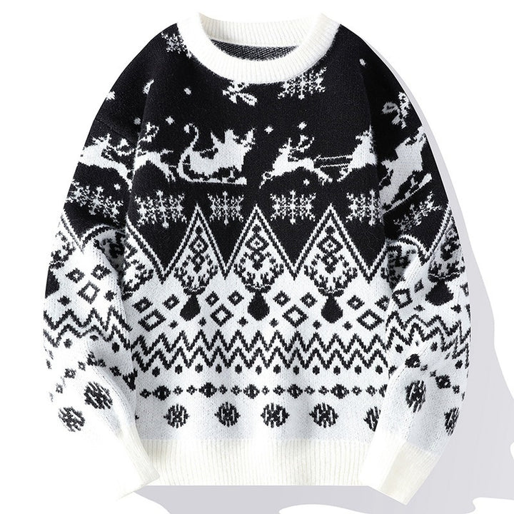 Knit pullover with round neck, floral pattern