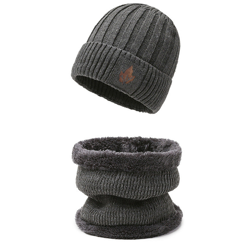 Knitted cap and neck protection set, lined, for men