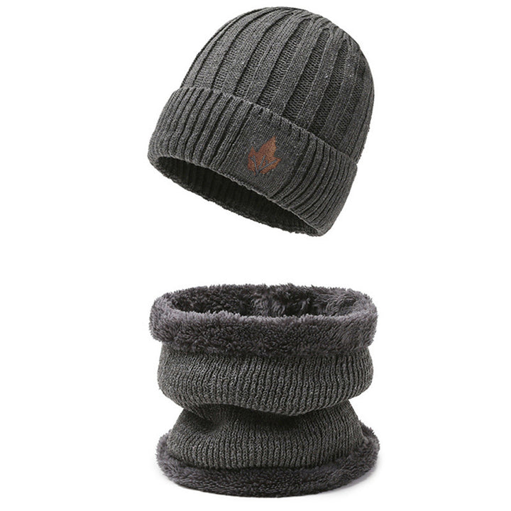 Knitted cap and neck protection set, lined, for men
