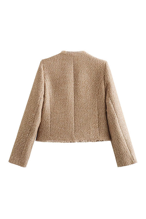 Lune London | Rosiedress Button Up Frayed Hem Short Tweed Jacket