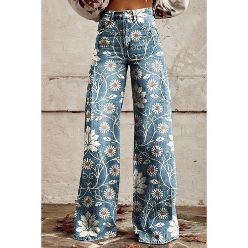 Amarae | Women's Denim Printed Flare Pants Fantasy
